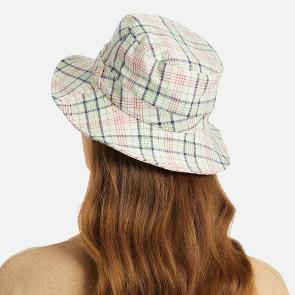 Brixton Petra Packable Bucket Hat Plaid Cream Green Navy Red Fits M-L NEW - Picture 2 of 12